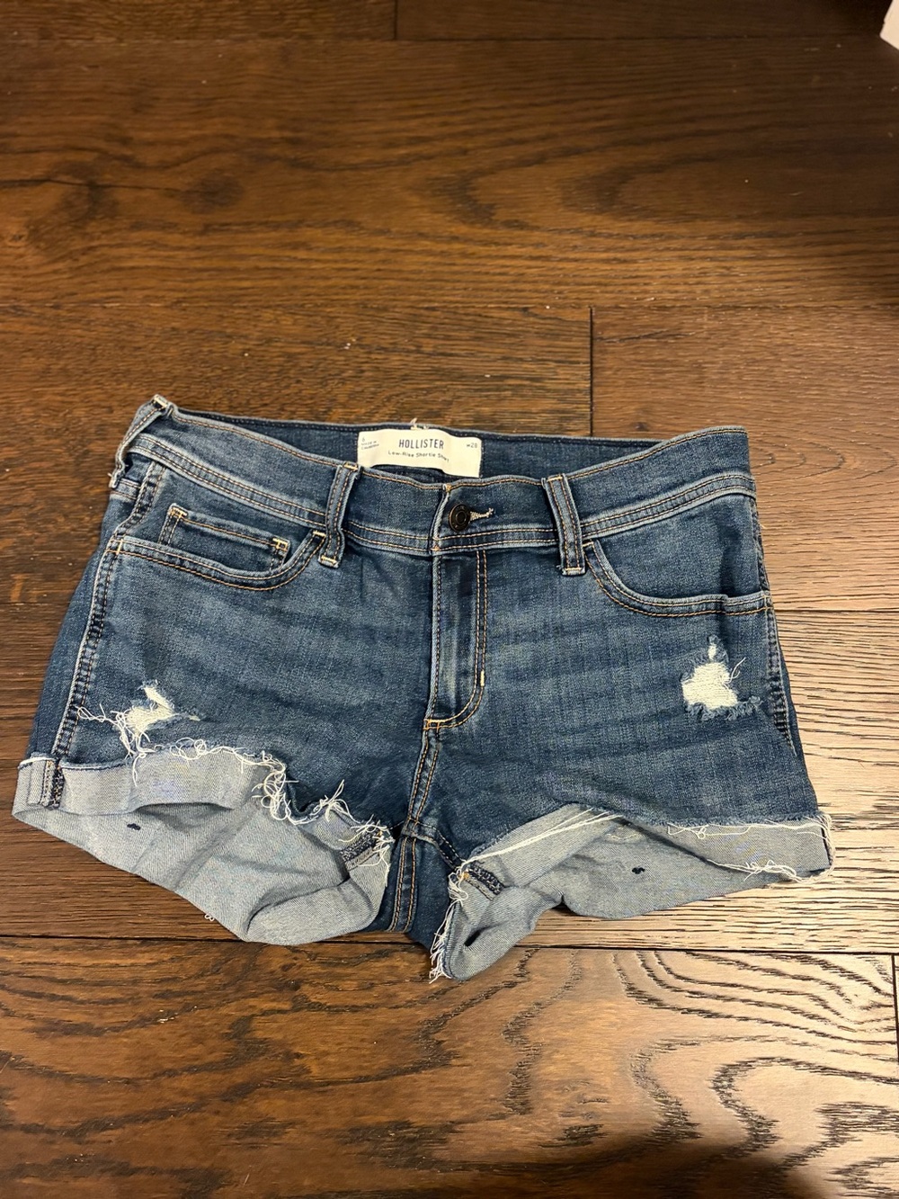 Hollister Women's Frayed Dark Wash Denim Shorts